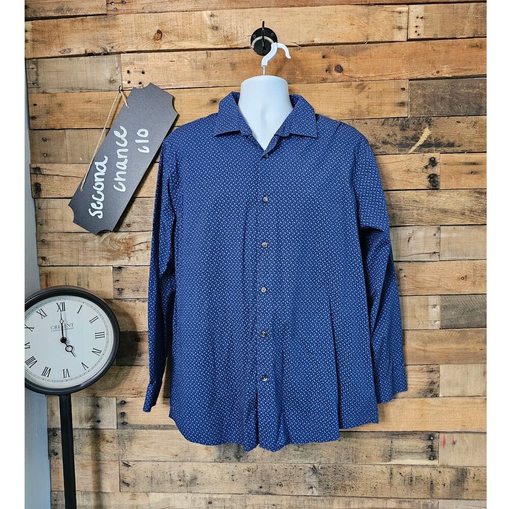 Apt. 9 men's Blue long sleeve button up shirt with swirl pattern design size Xl